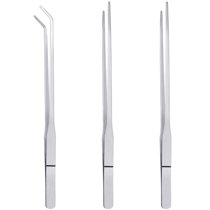 Thyores 3 Pcs Aquarium Tweezers, Stainless Steel Feeding Tongs Straight and Curved Tweezers Set Long Handle Reptile Feeding Tongs for Aquatic Plants Lizards Spider Snakes - Image 1